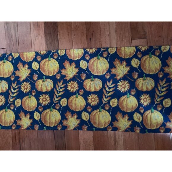 Fall Pumpkin and Leaves Tapestry Table Runner 12x70 - Picture 4 of 9